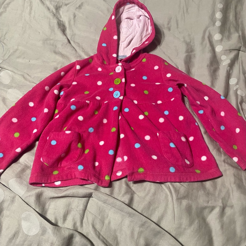 Carter's Fuchsia Polka Dot Button-Up Fleece Hoodie